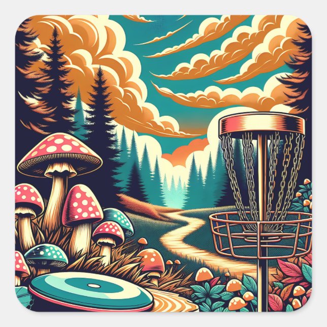 Retro Disc Golf Psychedelic Art Square Sticker (Front)
