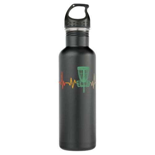 Retro DIsc Golf Shirt  Heartbeat Disc Golf Basket Stainless Steel Water Bottle