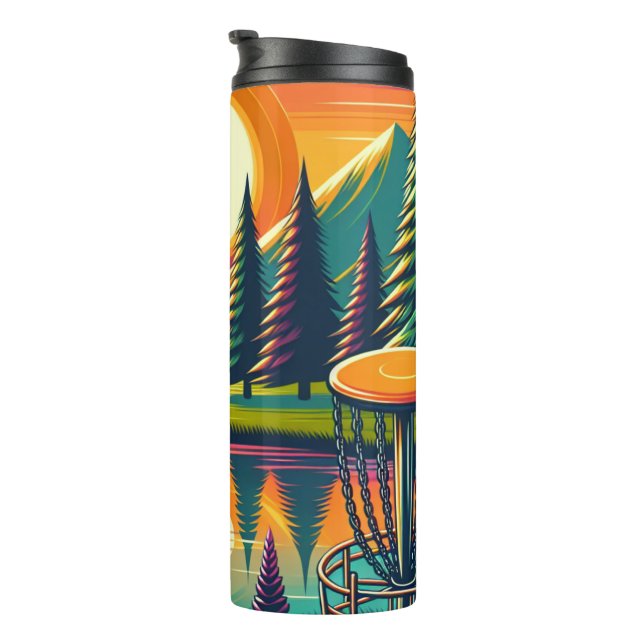 Retro Disc Golf Sunset and Trees Thermal Tumbler (Rotated Right)