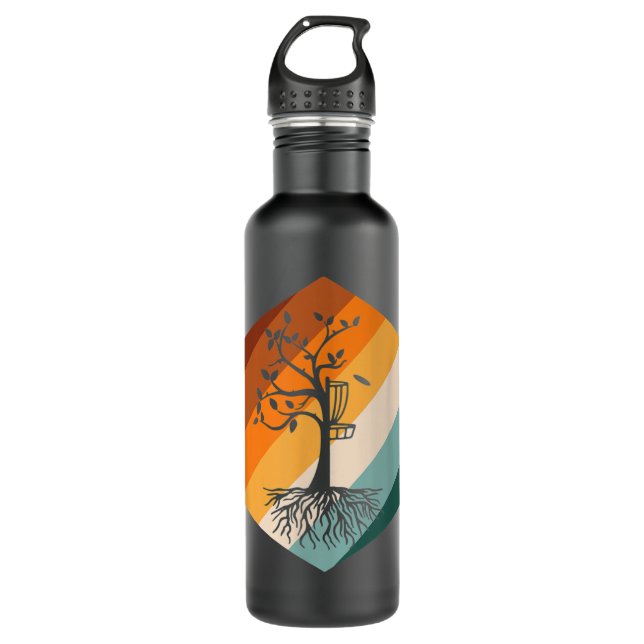 Retro Disc Golf Tree Stainless Steel Water Bottle (Front)