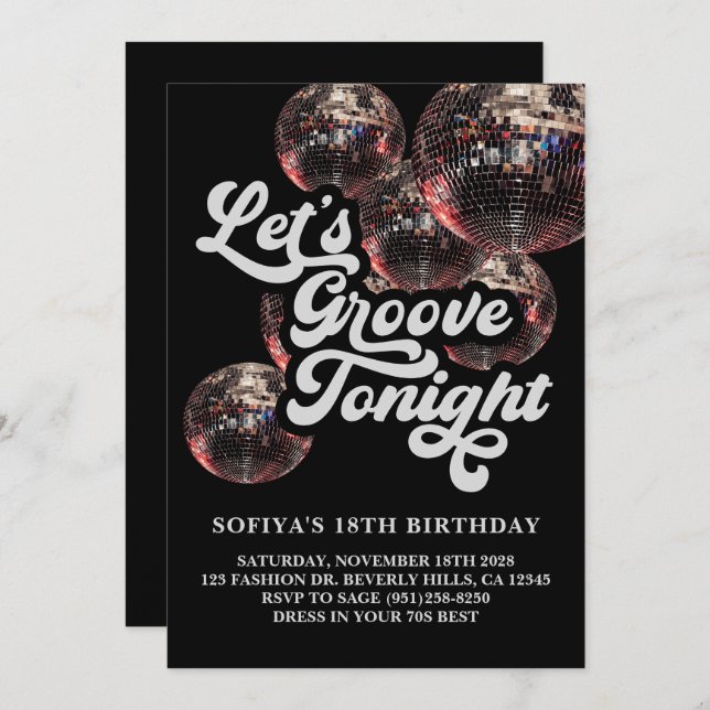 Retro Disco Ball 70s Groovy Party Invitation (Front/Back)