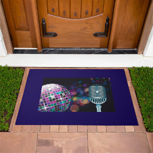 Retro Disco Ball and Vintage Microphone Doormat