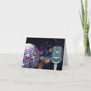 Retro Disco Ball and Vintage Microphone Letterpress Thank You Card