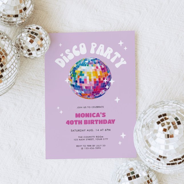 Retro Disco Ball Birthday Invitation (Retro Disco Party Invite)