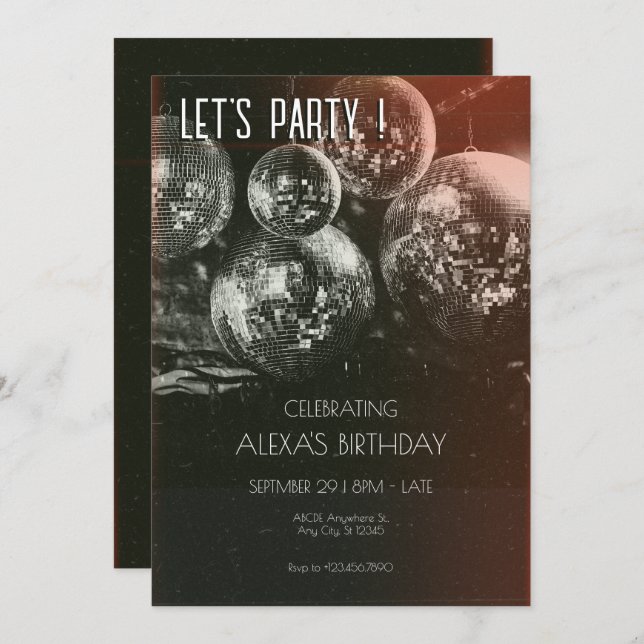 Retro Disco Ball birthday Invitation (Front/Back)