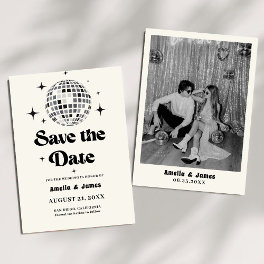 Retro Disco Ball Black White Save The Date Wedding Invitation