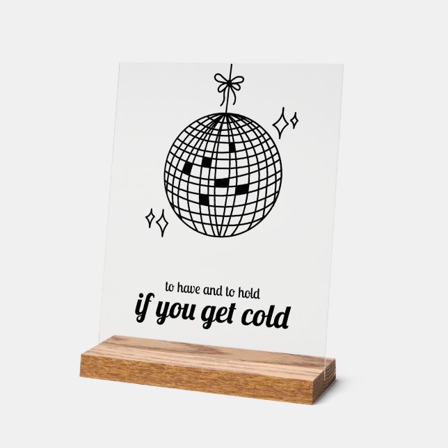 Retro Disco Ball Blanket Favor Wedding Acrylic Sign (Angle)