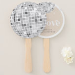Retro Disco Ball Bridal Shower Photo  Hand Fan<br><div class="desc">Step back in time with our Retro Disco Ball Bridal Shower Invitations & Decor collection. Immerse yourself in the nostalgia of the 70s with muted beige and grey arches, enhanced by groovy silver glitter fonts. The iconic retro disco ball takes center stage, evoking an era of disco glamour, all while...</div>