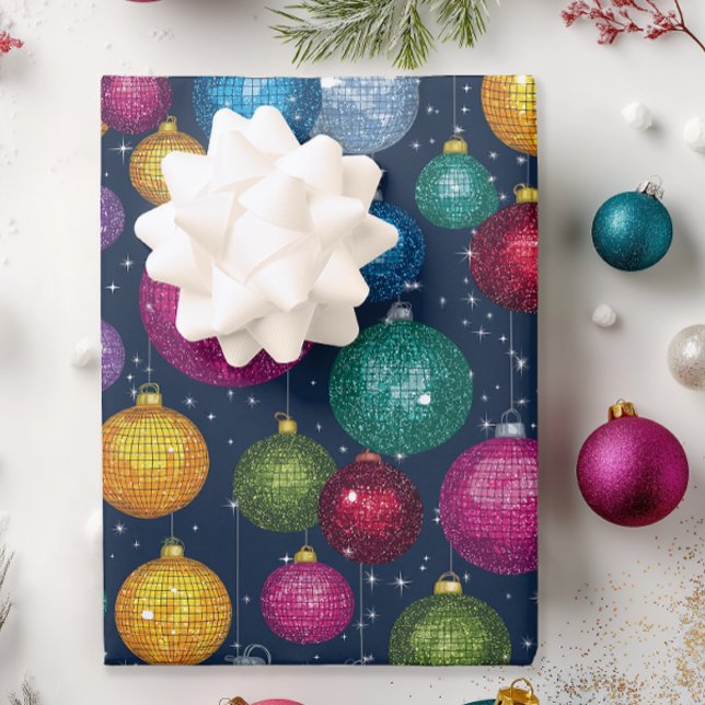 Retro Disco Ball Christmas Wrapping Paper Sheets (Retro Jewel Toned Disco Christmas Wrapping Paper)
