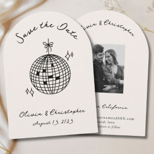 Retro Disco Ball Coquette Bow Arched Save the Date