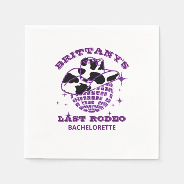 Retro Disco Ball Cowgirl Hat Bachelorette Party Na Napkins (Front)