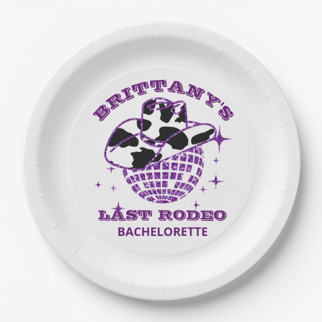 Retro Disco Ball Cowgirl Hat Bachelorette Party Paper Plates (Front)