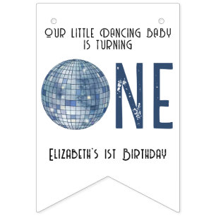 Retro Disco Ball First Birthday Party Bunting Flags