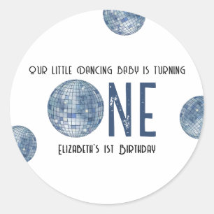 Retro Disco Ball First Birthday Party Classic Round Sticker