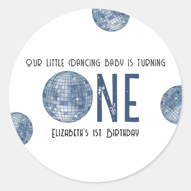 Retro Disco Ball First Birthday Party Classic Round Sticker (Front)