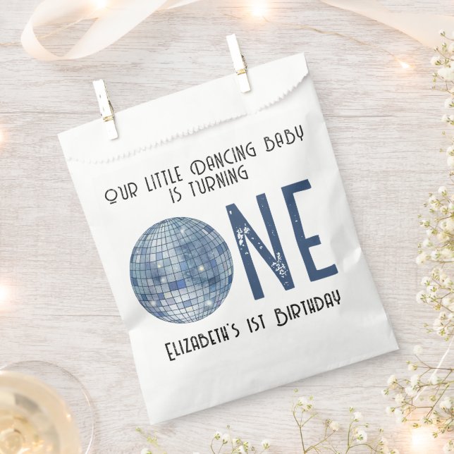 Retro Disco Ball First Birthday Party Favor Bag (Clipped)