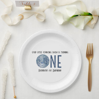 Retro Disco Ball First Birthday Party Paper Plates