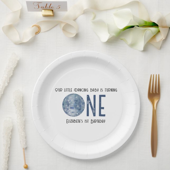 Retro Disco Ball First Birthday Party Paper Plates (Wedding)