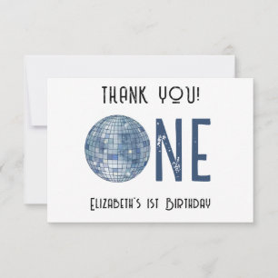 Retro Disco Ball First Birthday Party THANK YOU Card