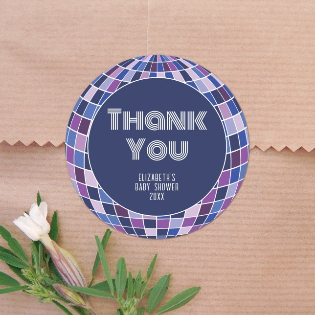Retro Disco Ball Groovy 70s Baby Shower Thank You Classic Round Sticker (Creator Uploaded)