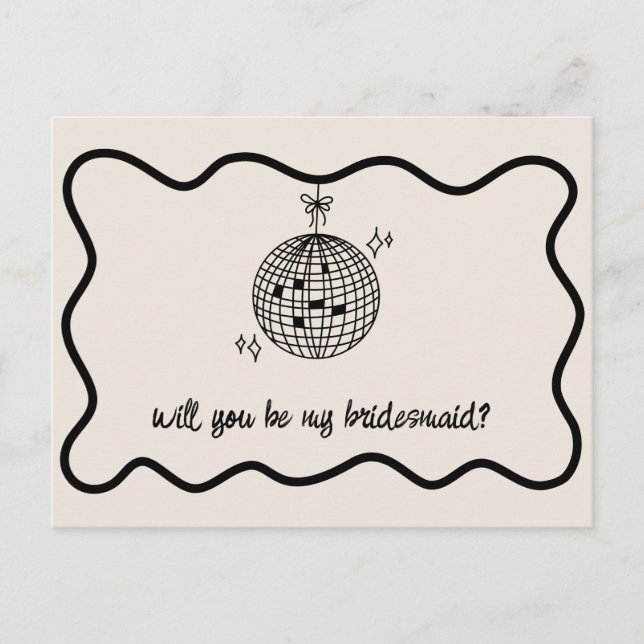 Retro Disco Ball Handwritten Bridesmaid Proposal Invitation Postcard (Front)