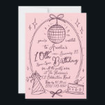 Retro Disco Ball Kids Birthday Party  Invitation<br><div class="desc">Retro disco ball birthday invitation in light pink and purple. Hand-drawn groovy design featuring a disco ball with bow, party hat, cake slice, and sparkle accents inside an oval arch border. Fully customizable on Zazzle - personalize name, age, date, venue, and RSVP details. Perfect for kids' birthday parties, 10th birthdays,...</div>