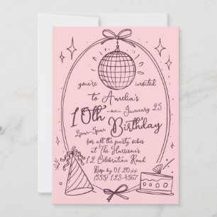 Retro Disco Ball Kids Birthday Party  Invitation