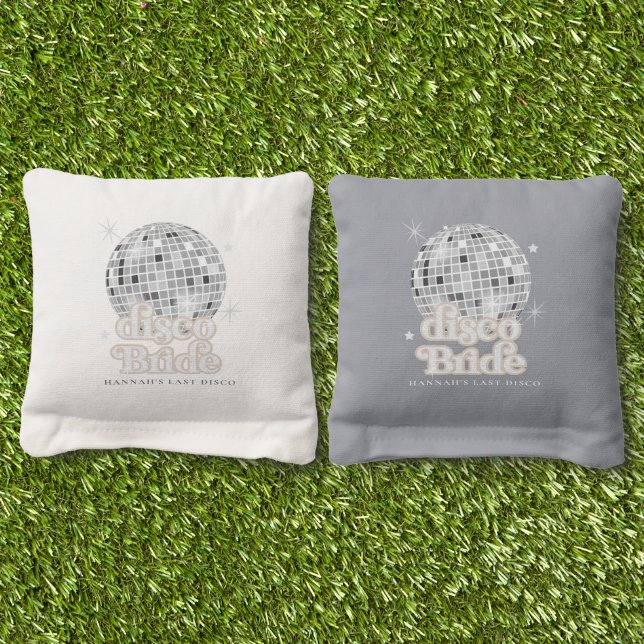 Retro Disco Ball Last Disco Bridal Shower Cornhole Bags (Grass)