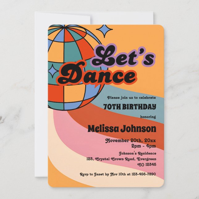 Retro Disco Ball Let's Dance Party Birthday Invitation (Front)