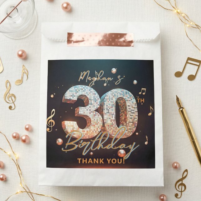 Retro Disco Ball Music 30th Birthday Thank You Favor Bag (Creator Uploaded)