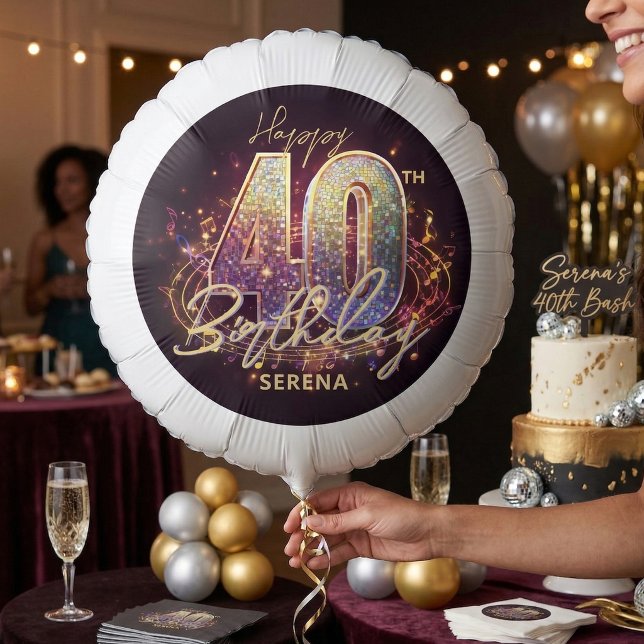 Retro Disco Ball Music Notes 40th Birthday Party Balloon (Creator Uploaded)