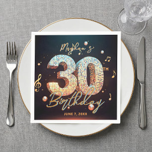 Retro Disco Ball Music Theme 30th Birthday Party Napkins