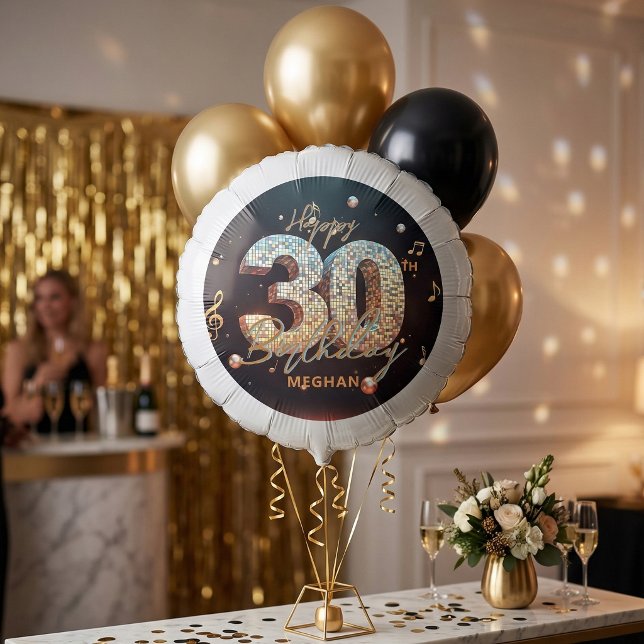 Retro Disco Ball Musical Notes 30th Birthday Party Balloon (Creator Uploaded)