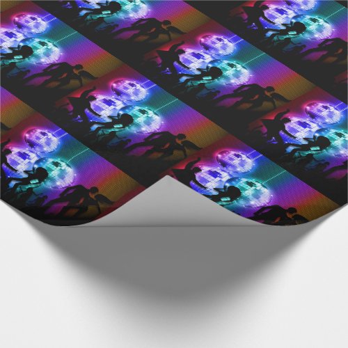 Retro Disco Ball Party Theme with Rainbow Colors Wrapping Paper
