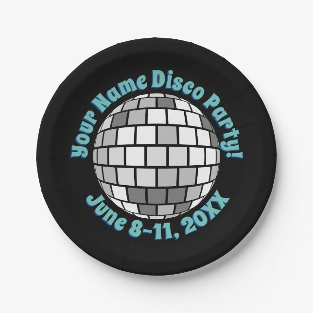 Retro Disco Ball PERSONALIZED Paper Plates (Front)