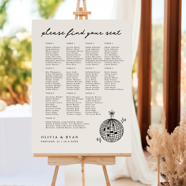 Retro Disco Ball Seating Chart 18x24 12 Table Foam Board ( )