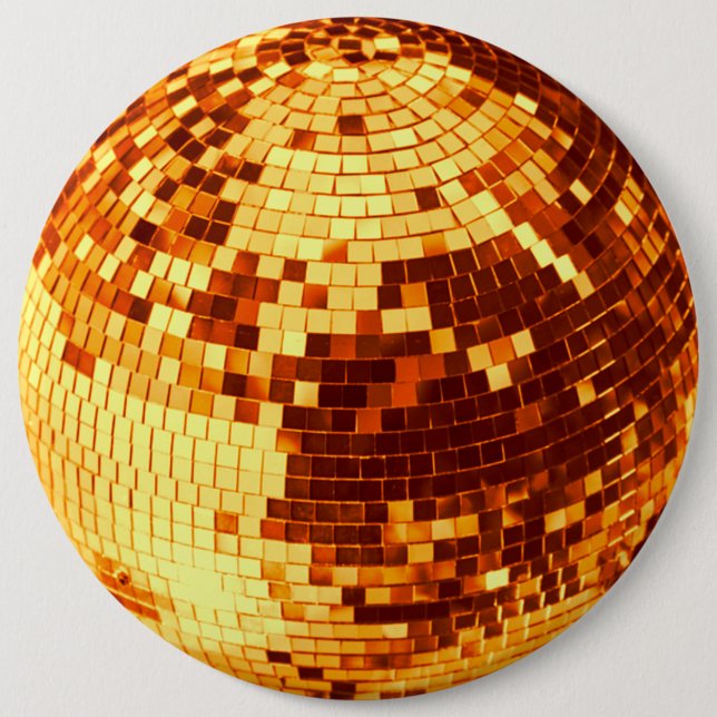 Retro disco ball sparkle glitter gold birthday button (Front)