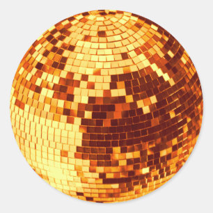 Retro disco ball sparkle glitter gold birthday classic round sticker