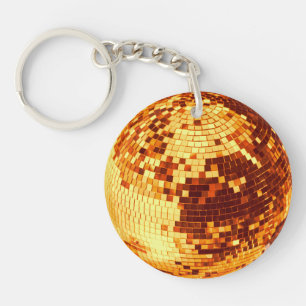 Retro disco ball sparkle glitter gold birthday keychain