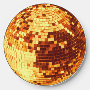 Retro disco ball sparkle glitter gold birthday wireless charger 