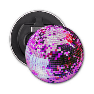 Retro disco ball sparkle glitter pink birthday bottle opener