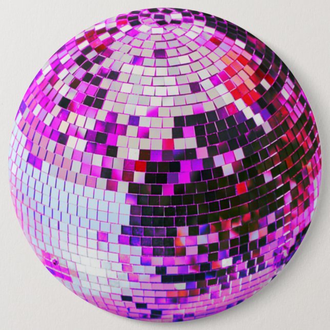 Retro disco ball sparkle glitter pink birthday button (Front)