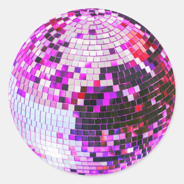 Retro disco ball sparkle glitter pink birthday classic round sticker (Front)