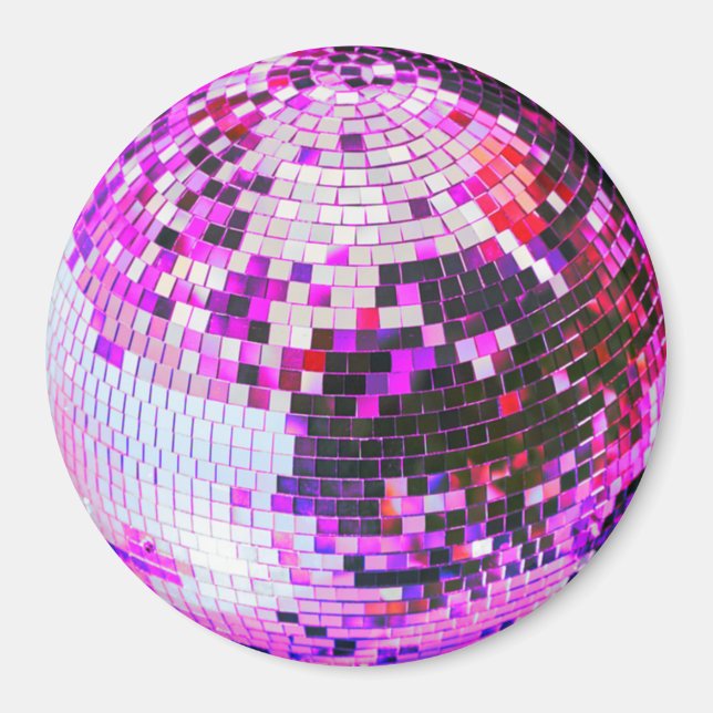 Retro disco ball sparkle glitter pink birthday magnet (Front)