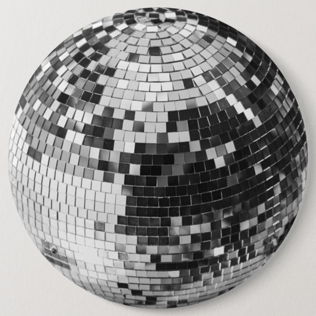 Retro disco ball sparkle glitter silver birthday button (Front)