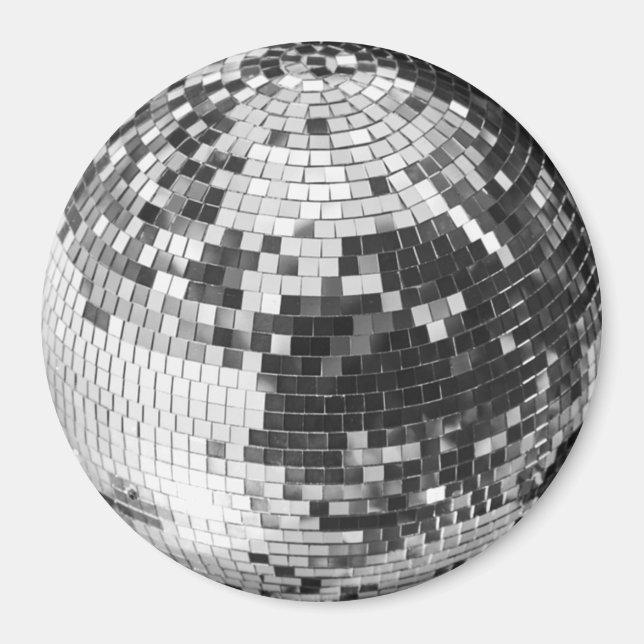 Retro disco ball sparkle glitter silver birthday magnet (Front)