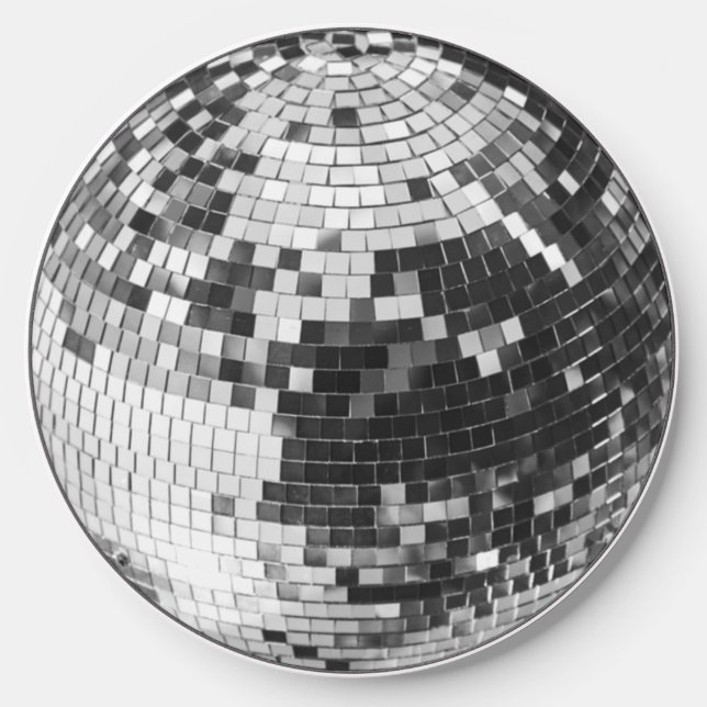 Retro disco ball sparkle glitter silver birthday wireless charger  (Front)