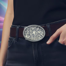 Retro Disco Ball Sparkle Silver Metal Belt Buckle