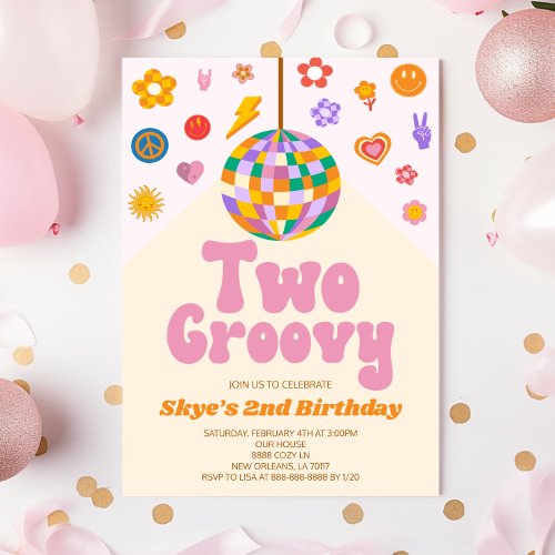 Retro Disco Ball Two Groovy 2nd Birthday Party Invitation