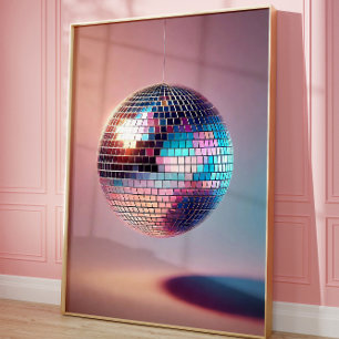 Retro Disco Ball Wall Art, Aesthetic 70s  Poster